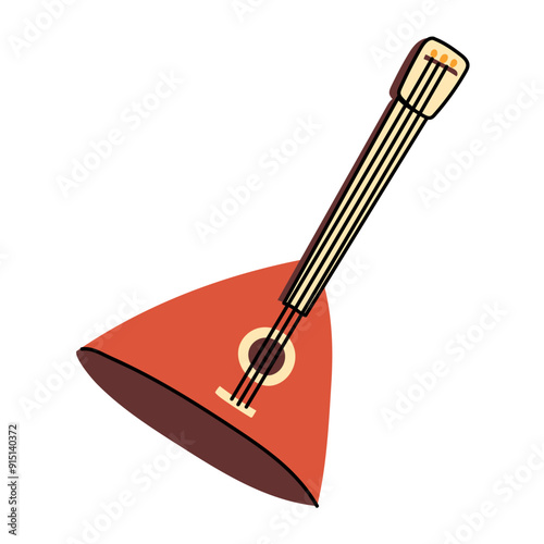 Balalaika is wooden brown in a flat style. A folk stringed plucked musical instrument with a triangular shape. Musical instrument. Flat vector illustration highlighted on a white background