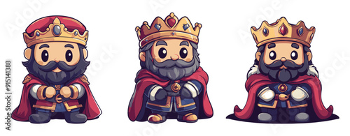 Smiling king with a gold crown, red robe, and beard cartoon mascot generative ai