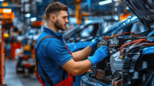 A man in a safety suit is working on a car engine.