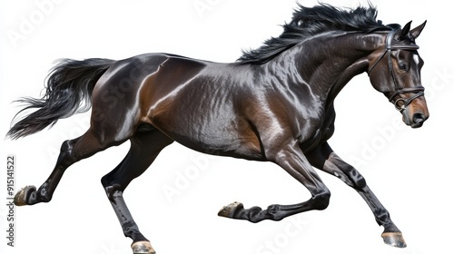 Majestic Horse Running at Full Speed on White Background - Energetic Stallion Galloping Freely