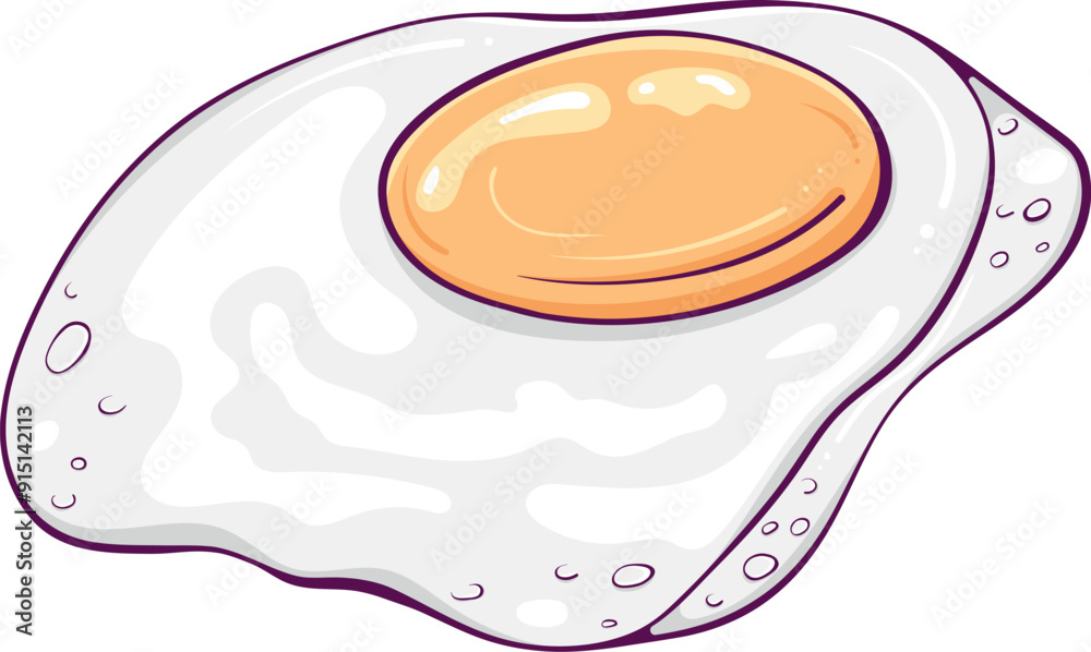 Fried egg. Traditional breakfast food close-up. Color vector illustration in hand drawn style. Keto diet product isolated on white. Ingredients for cooking Fried egg. Traditional breakfast food close-up. Color vector illustration in hand drawn style. Keto diet product isolated on white. Ingredients for cooking