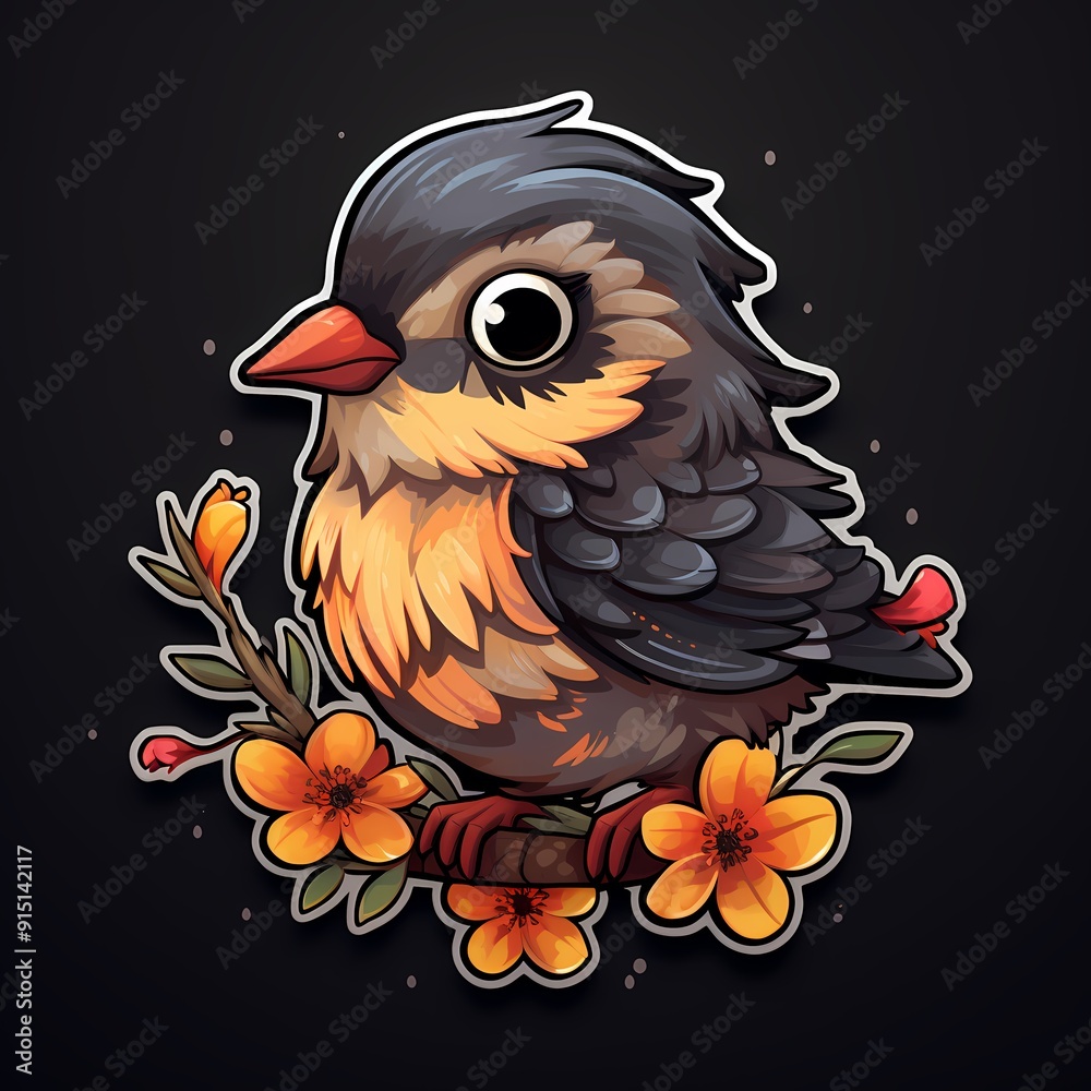 Fototapeta premium A vibrant and detailed bird illustration perfect for stickers, decorations, and adorable artworks.