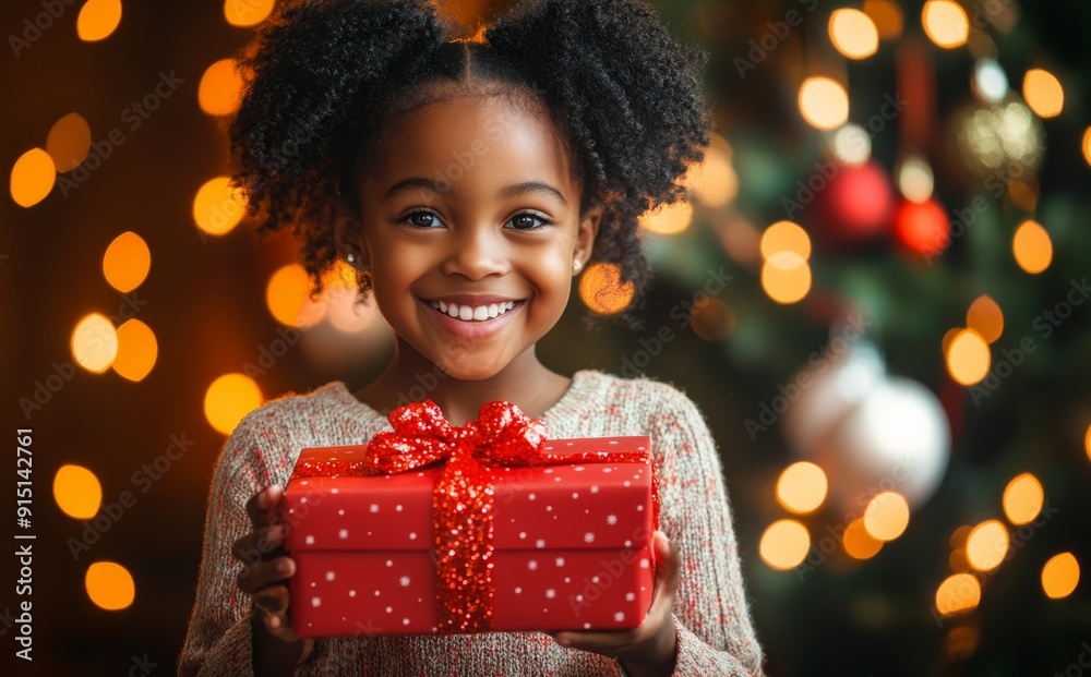 little african american girl holding gift and smiling christmas new year little african american girl holding gift and smiling christmas new year