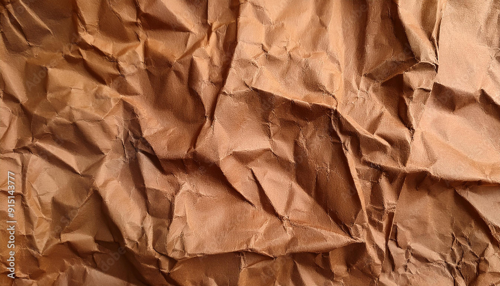Wrinkled brown old paper with frayed folds and a contrasting texture. Dusty wrapping kraft sheet. Abstract background. For design and titles Wrinkled brown old paper with frayed folds and a contrasting texture. Dusty wrapping kraft sheet. Abstract background. For design and titles