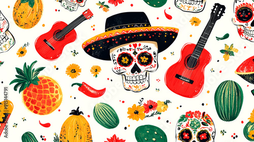 Colorful Festive Poster Celebrating Día de los Muertos with Skulls