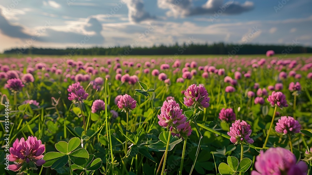Obraz premium A field of clover with bright pink flowers