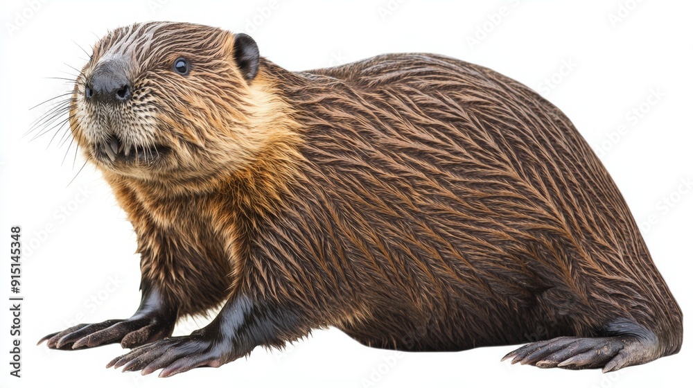 Side Profile of Beaver Building Dam Against White Background: Nature Photography Side Profile of Beaver Building Dam Against White Background: Nature Photography