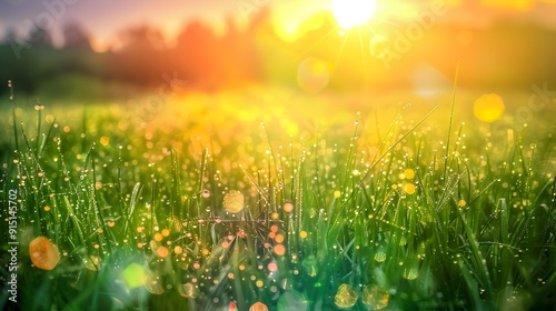 The morning field covered with dew