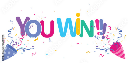 Winner Congratulations banner with colorful confetti , victory letters 