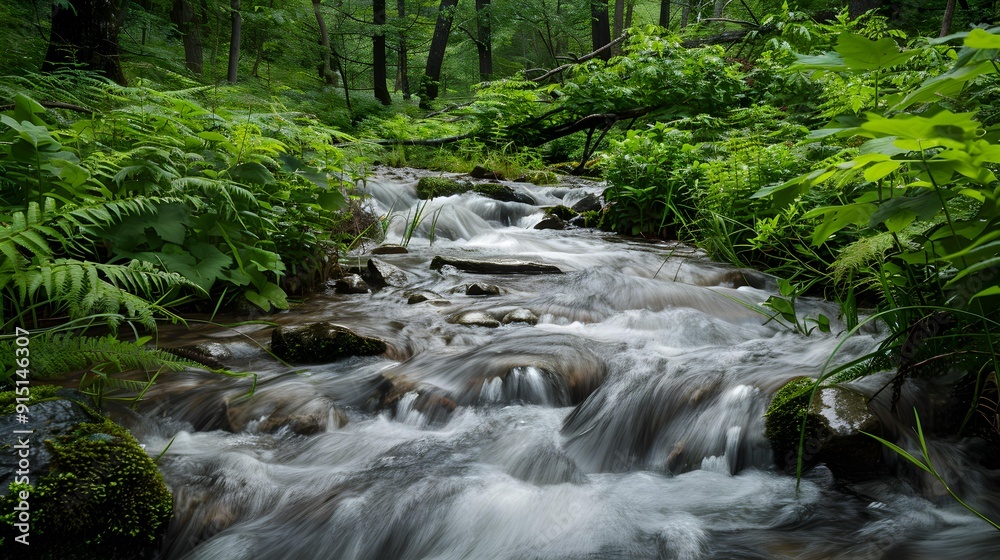 The flow of a fast stream with clear The flow of a fast stream with clear