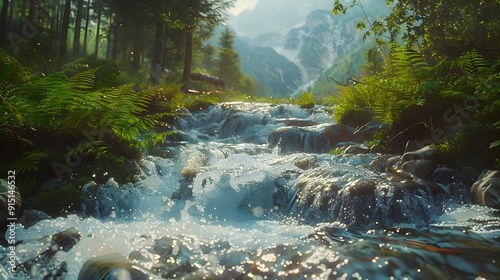 A stream of crystal clear water rushes down
