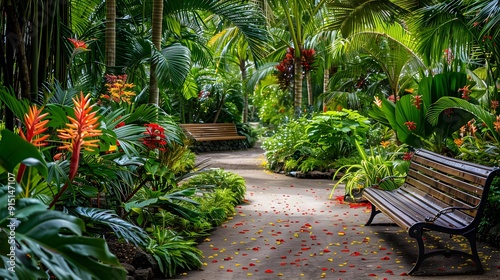 Walk through a tropical garden filled with exotic