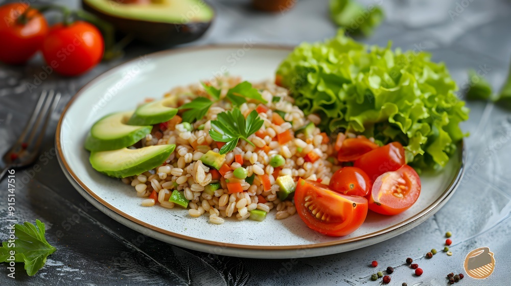 Wheat portion of boiled wheat with vegetables Wheat portion of boiled wheat with vegetables