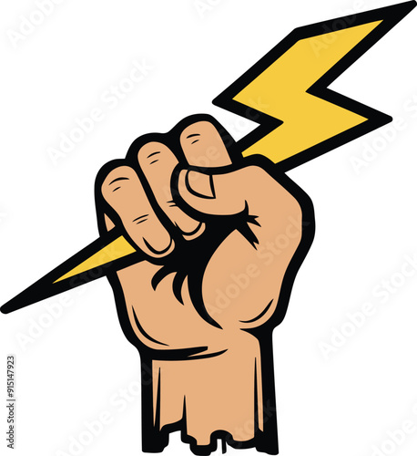 Fist holding lightning bolt vector illustration