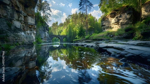 The zhivopisnaya river flows through the park canyon photo