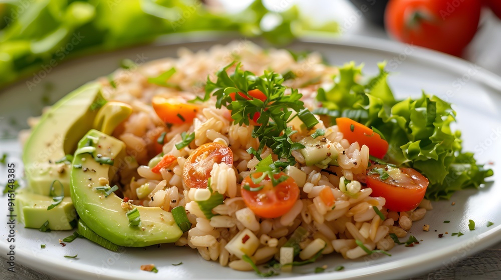 Rice a portion of brown rice with vegetables Rice a portion of brown rice with vegetables