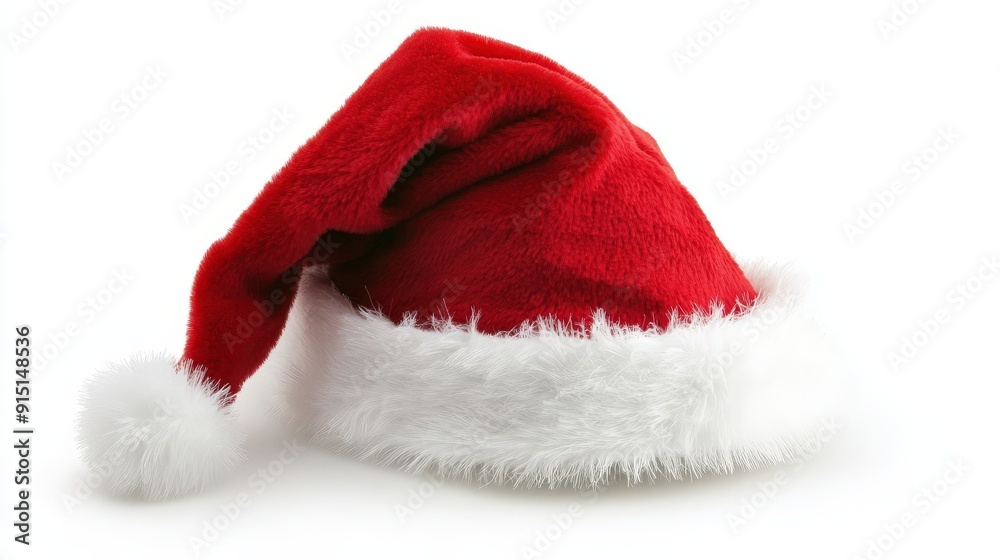 Red and White Santa Hat with a Fluffy Pom-Pom Red and White Santa Hat with a Fluffy Pom-Pom