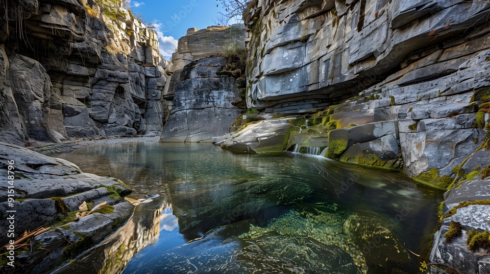 Fototapeta premium Rock spring water emerges from a crack