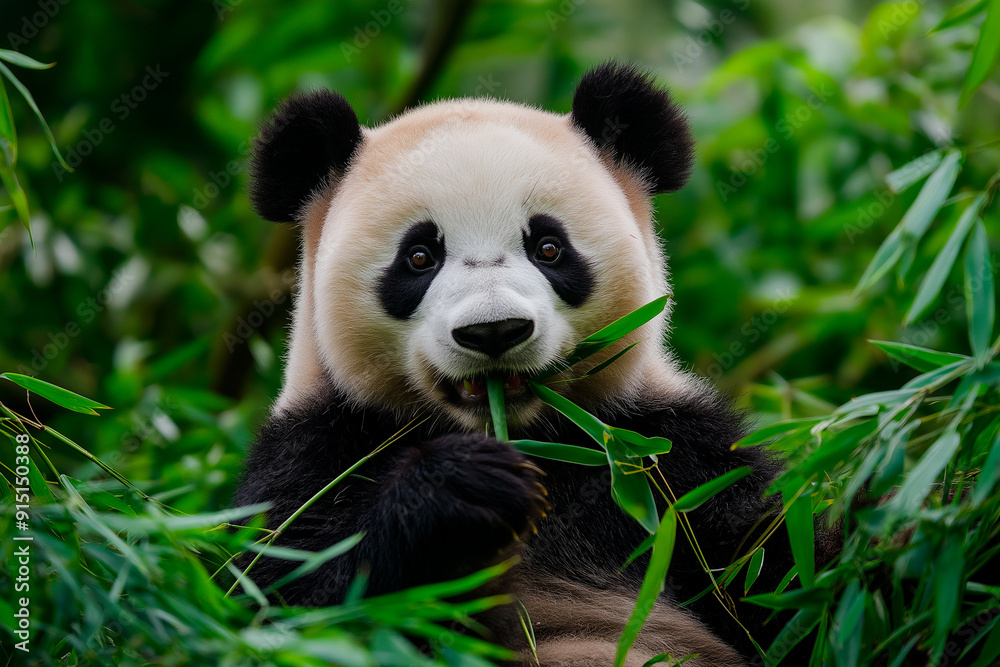 cute black and white panda on green leaves background cute black and white panda on green leaves background