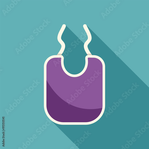 Purple baby bib icon is laying on a blue background representing mealtime and eating for infants
