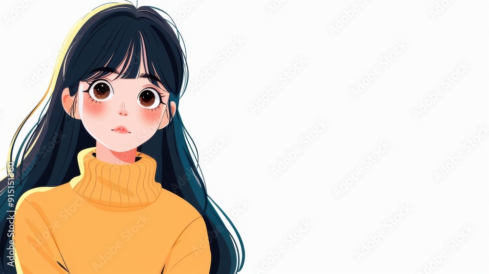 Adorable kawaii character gazes directly at you with vibrant colors and playful textures in this modern flat illustration. Adorable kawaii character gazes directly at you with vibrant colors and playful textures in this modern flat illustration.