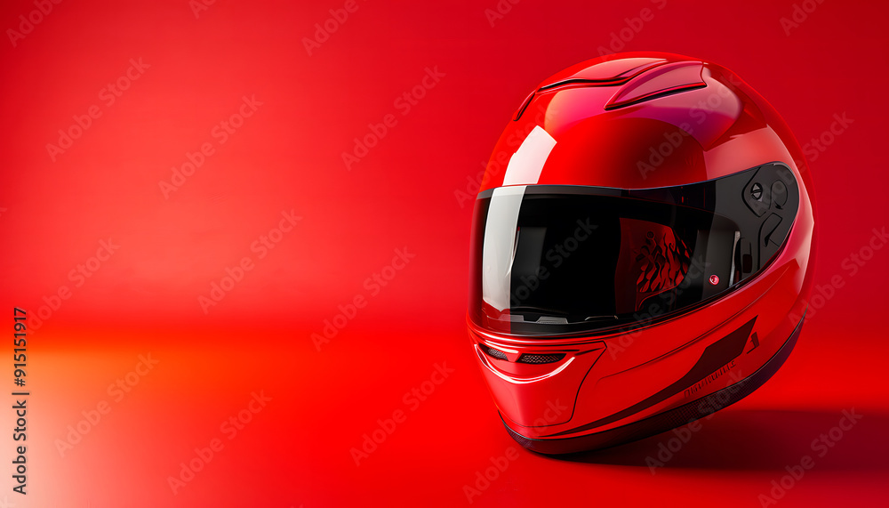 Fototapeta premium A high-resolution photo of a vintage motorcycle helmet on a solid red background. isolated on a solid red background design