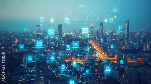 Wallpaper Mural This description provides a comprehensive overview of the concept of a smart city with 5G communication networks and IoT, emphasizing the interconnectedness and advanced technological infrastructure. Torontodigital.ca