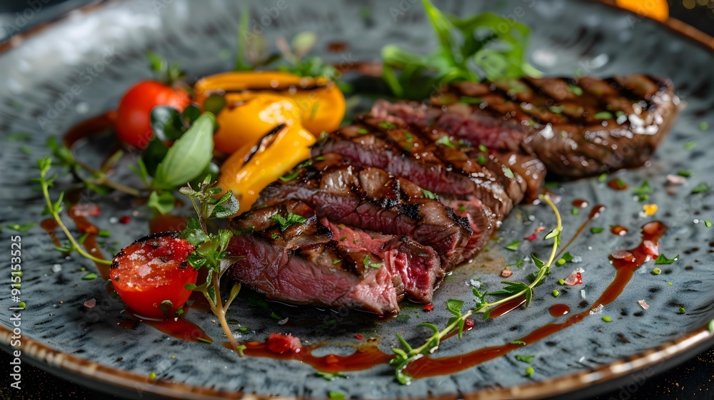 Steak medium rare served on a ceramic plate Steak medium rare served on a ceramic plate