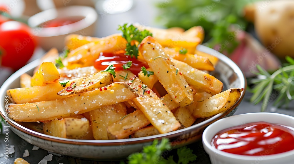 The fries are golden and crispy served The fries are golden and crispy served