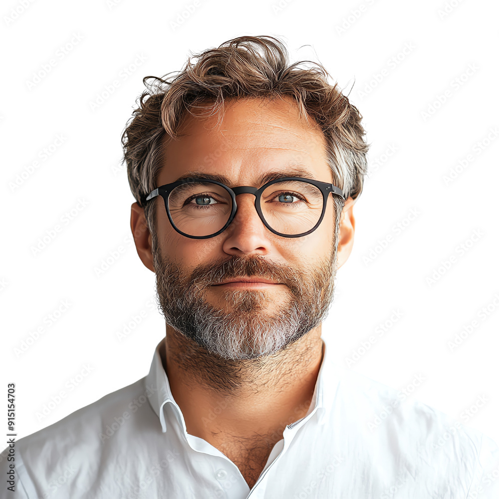 A confident man with glasses and a beard, dressed in a white shirt, exuding professionalism and approachability. A confident man with glasses and a beard, dressed in a white shirt, exuding professionalism and approachability.