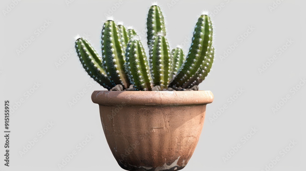 Single summer cactus in pot, white background, png, Ai generated for ads Single summer cactus in pot, white background, png, Ai generated for ads
