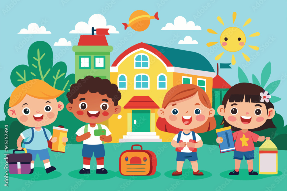 Back To School Illustration and Kids Cartoon Playing School Back To School Illustration and Kids Cartoon Playing School