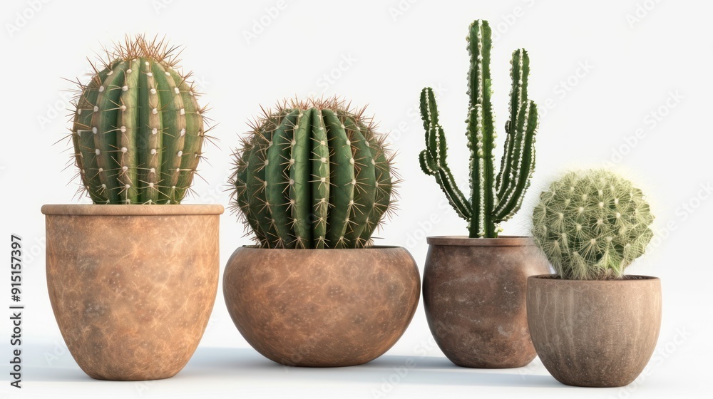 Summer cactus in pot, white background, png, Ai generated for ads Summer cactus in pot, white background, png, Ai generated for ads