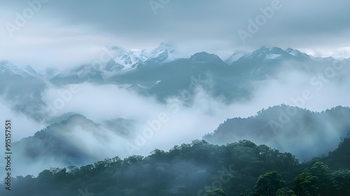 The fog is thick enveloping the peaks