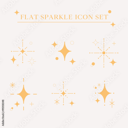 Cute flat simple minimal line illustration set of sparkle twinkle star icon elements. Manga cartoon style. For scrapbooking, graphic, social media, decoration