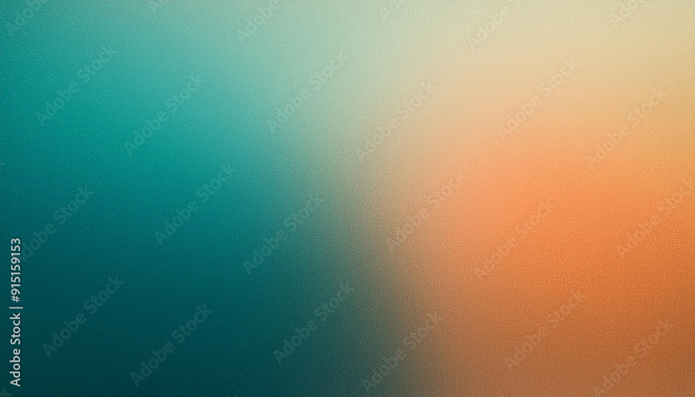 Serene Gradient Horizon. Tranquil Blend of Cool Teal Fading into Warm Sunset Orange, Textured Abstract Backdrop Banner with Copy Space