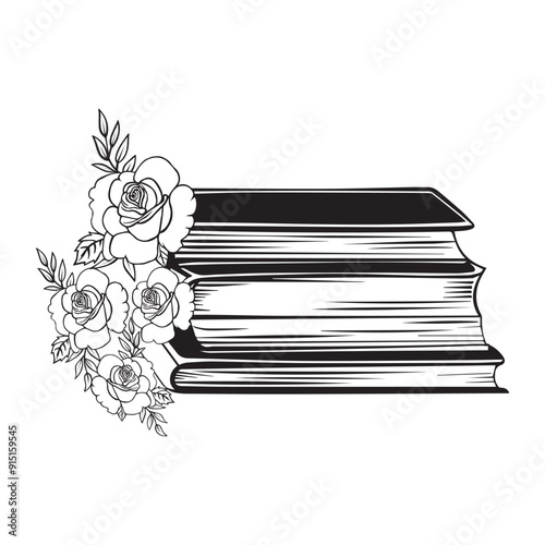 Book with flowers, Floral Book, Reading, Wildflowers Teacher, Book lover illustration