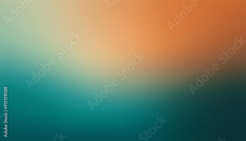 Serene Gradient Horizon. Tranquil Blend of Cool Teal Fading into Warm Sunset Orange, Textured Abstract Backdrop Banner with Copy Space