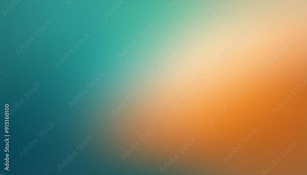 Naklejka premium Serene Gradient Horizon. Tranquil Blend of Cool Teal Fading into Warm Sunset Orange, Textured Abstract Backdrop Banner with Copy Space