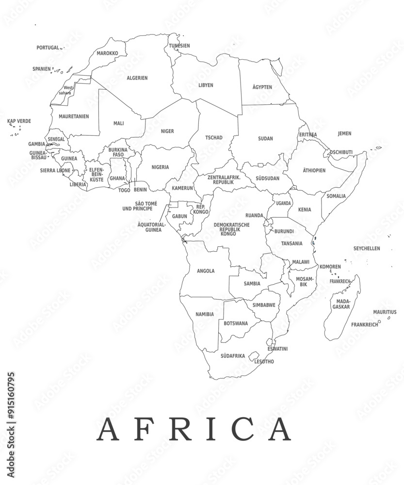 Administrative regions of Africa. Province, state, division name with white map with black outline. Vector illustration Administrative regions of Africa. Province, state, division name with white map with black outline. Vector illustration