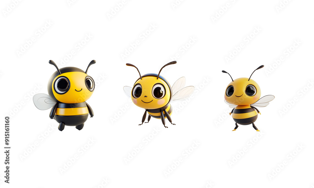 3D rendering of a cute bee character isolated on a white background 3D rendering of a cute bee character isolated on a white background