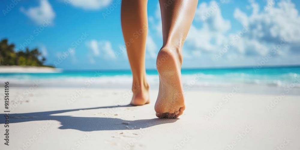 Woman Walking on White Sand on the Beach Woman Walking on White Sand on the Beach