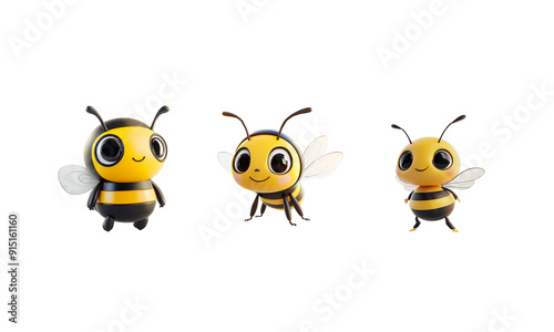 3D rendering of a cute bee character isolated on a white background