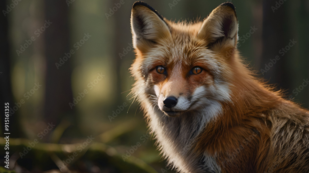 Fototapeta premium Frightened animal fox in the forest. AI generated.