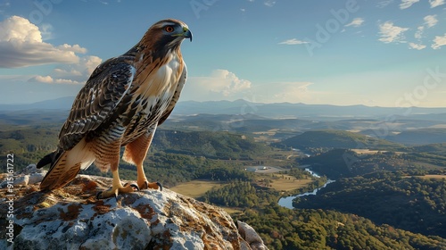A red tailed hawk with massive wings