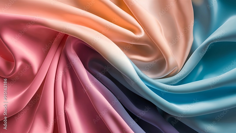 A close-up of vibrant silk fabric waves showcasing a spectrum of colors, offering a luxurious and dynamic texture for textile and fashion designs. A close-up of vibrant silk fabric waves showcasing a spectrum of colors, offering a luxurious and dynamic texture for textile and fashion designs.