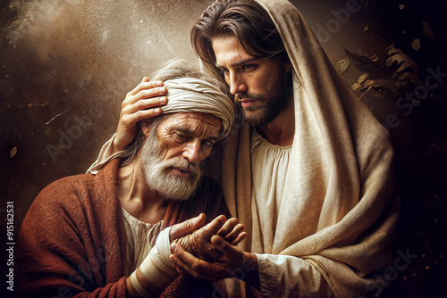 Jesus Christ Heals a Leper and Comforts Him photo