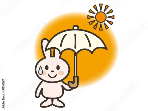 暑いので日傘をさすうさぎさんのイラスト