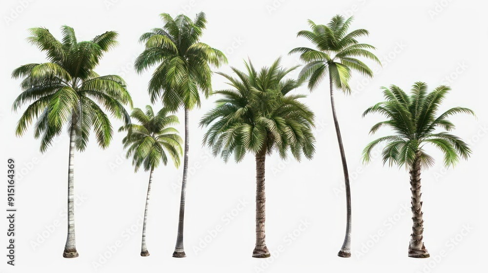 Obraz premium Large tropical palm trees, white background, png, Ai generated for ads