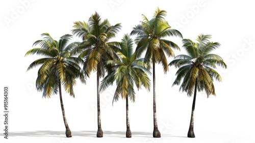 Large tropical palm trees, white background, png, Ai generated for ads